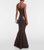 Strapless faux leather fishtail gown