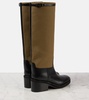 Yasmin leather and canvas knee-high boots