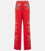 Floral silk crepe de chine palazzo pants