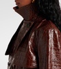 Croc-effect leather trench coat