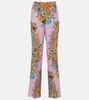 Floral high-rise silk wide-leg pants