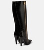 Croc-effect leather knee-high boots