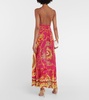 V-neck printed silk maxi dress