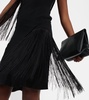 Fringe-trimmed asymmetric minidress