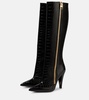 Croc-effect leather knee-high boots