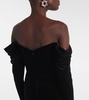 Draped off-shoulder velvet gown