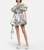 Puff-sleeve metallic minidress