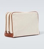 Leather-trimmed canvas toiletry bag