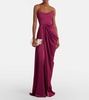 Draped satin crêpe bustier gown