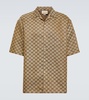 Camp-Collar Monogrammed Linen-Blend Jacquard Shirt