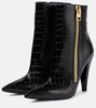 Croc-effect leather ankle boots