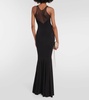 Mesh-trimmed racerback gown