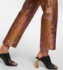 Printed metallic mid-rise straight pants 