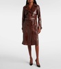 Croc-effect leather trench coat