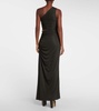 One-shoulder ruched jersey cutout gown