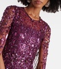 Ruby caped sequined gown