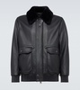 Shearling-trimmed leather bomber jacket