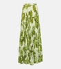 Printed pleated high-rise maxi skirt