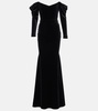 Draped off-shoulder velvet gown