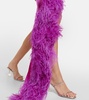 Feather-trimmed asymmetric gown