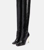 Snake-effect leather over-the-knee boots