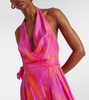 Halterneck silk satin wrap dress