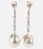 14kt gold earrings with pearls, diamonds, and topaz