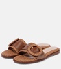 Marbella leather-trimmed raffia slides