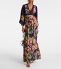 Floral silk crepe de chine maxi dress