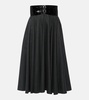 Belted high-rise virgin wool midi skirt