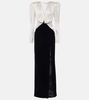 Bow-detail satin and velvet maxi dress