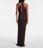 Cutout halterneck sandblasted jersey gown