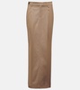 Pleated low-rise cotton-blend maxi skirt