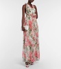 Floral halter-neck silk gown