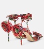 Floral-appliqué satin slingback sandals