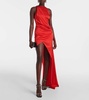 Asymmetric draped satin maxi dress