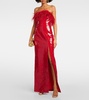 Nika sequined feather-trimmed gown