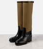 Yasmin leather and canvas knee-high boots