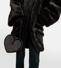 Leather-trimmed faux fur coat