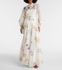 Natura floral linen and silk organza maxi skirt