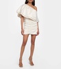 Mini White One-shoulder Dress With Large Ruffles In Ruched Polyester Woman