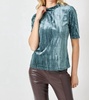 velvet fitted half sleeve mock neck top in sapphire