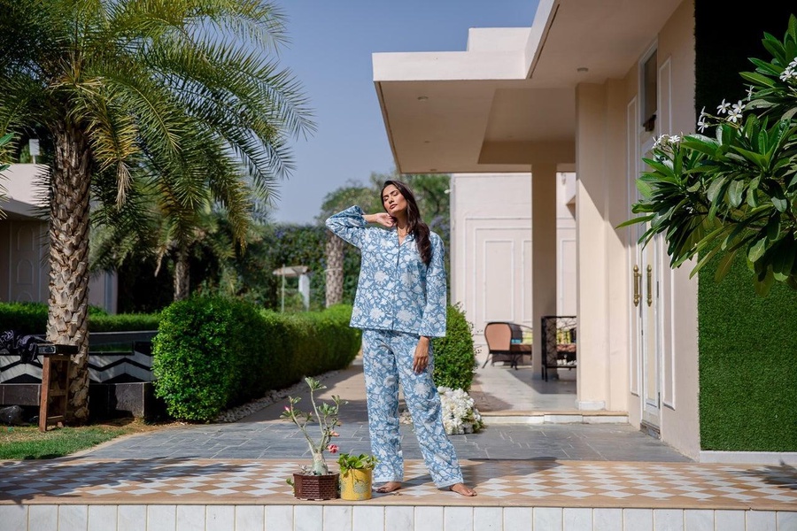 Hand Printed Pj's - De Nimes Blue