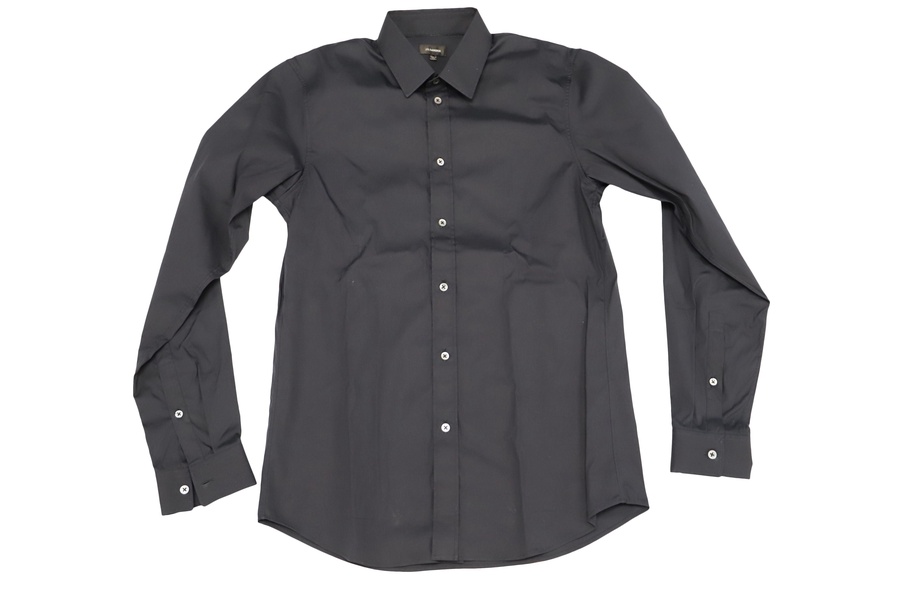 long-sleeve button-down shirt in navy blue cotton