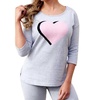 3/4 sleeve heart crew top in gray