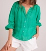 shirred neck blouse in tropical green