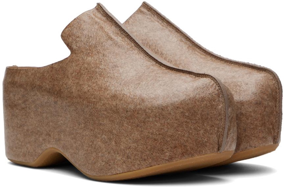 Beige Laminated Felt Platform Clogs