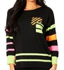 stripe 3/4 sleeve top in black multi