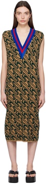 Tan & Green Jacquard Midi Dress