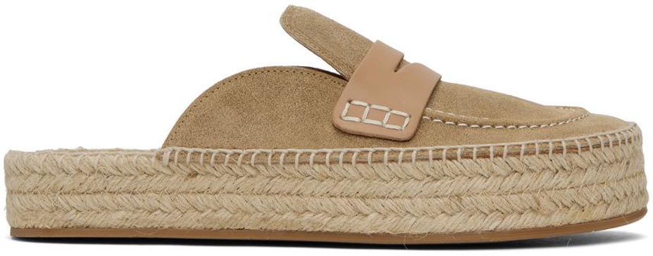 Beige Leather Loafer Mule Espadrilles